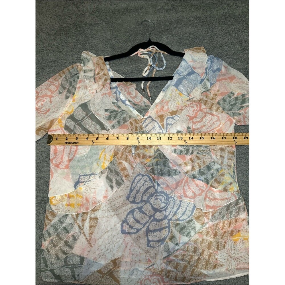 White House BlackMarket Floral Long SLV‎ Raffle Front Blouse SZ S V Neck Multi - Picture 11 of 14